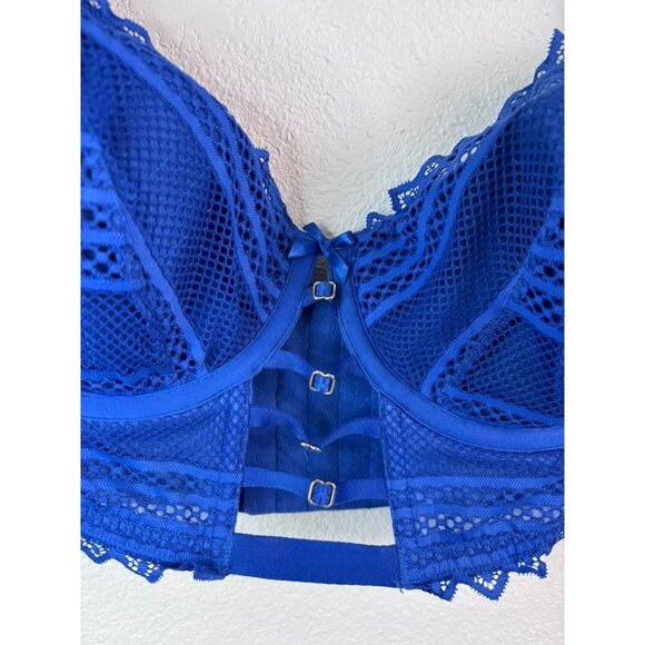 Cacique 42C‎ royal blue lightly lined french balconette underwire corset bra - Picture 2 of 7